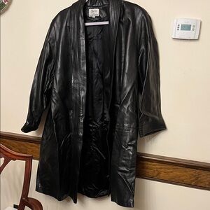 Neiman Marcus Black Leather Open-Front Long Swing Coat